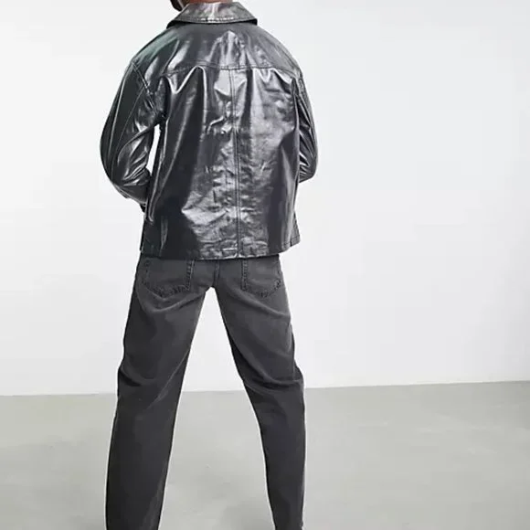 NEW Weekday bryant coated overshirt in black - Picture 2 of 8